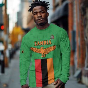 Personalised Afro Zambia Long Sleeve Shirt Flag Style Mix Kente Pattern