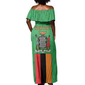 Personalised Afro Zambia Off Shoulder Maxi Dress Flag Style Mix Kente Pattern