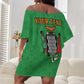Personalised Afro Zambia Off Shoulder Short Dress Flag Style Mix Kente Pattern