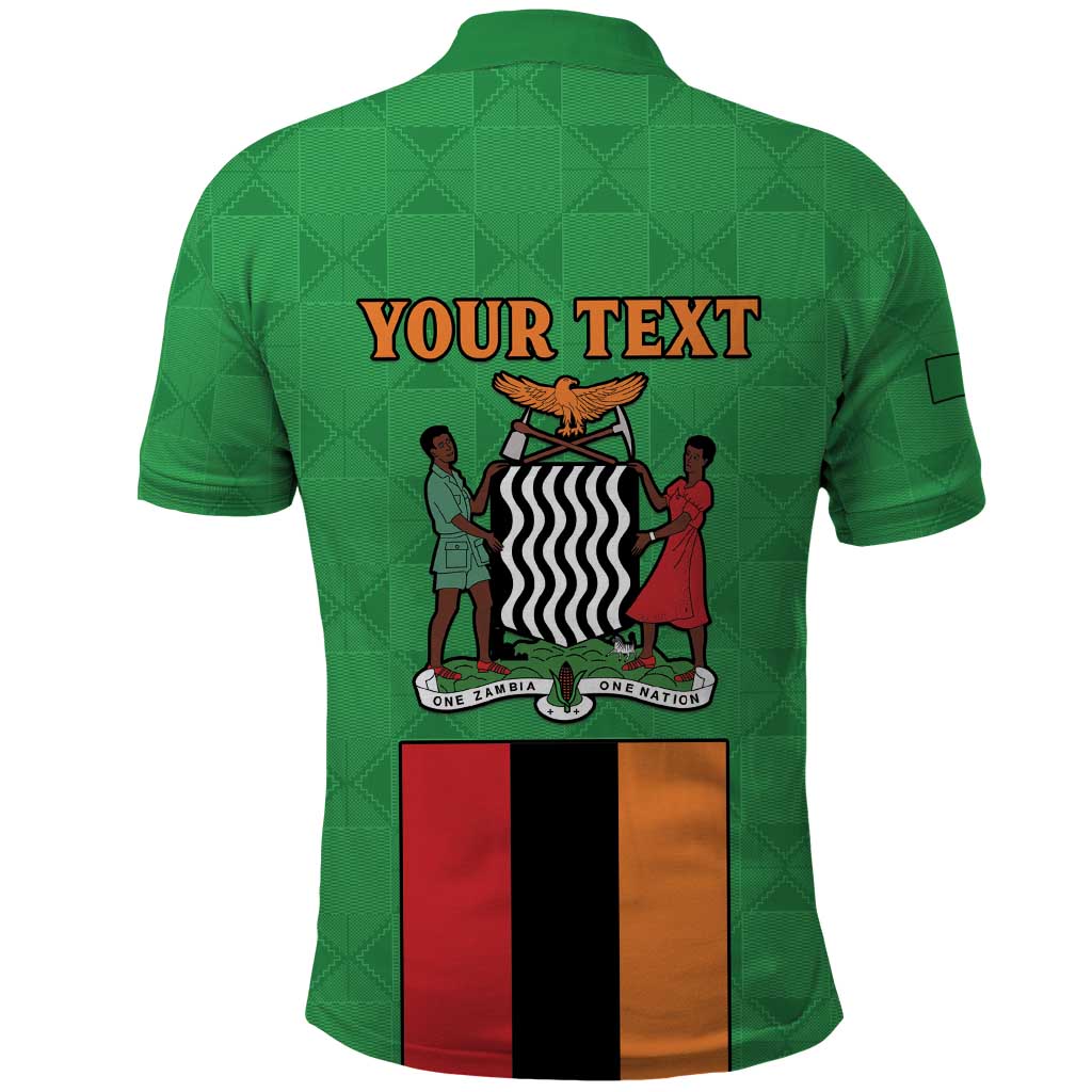 Personalised Afro Zambia Polo Shirt Flag Style Mix Kente Pattern