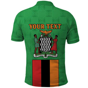 Personalised Afro Zambia Polo Shirt Flag Style Mix Kente Pattern