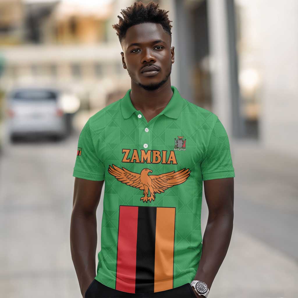 Personalised Afro Zambia Polo Shirt Flag Style Mix Kente Pattern