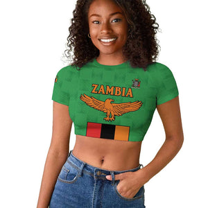 Personalised Afro Zambia Raglan Cropped T shirt Flag Style Mix Kente Pattern
