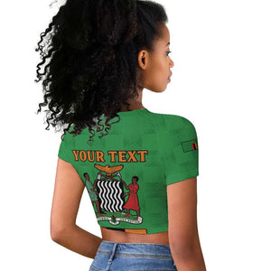 Personalised Afro Zambia Raglan Cropped T shirt Flag Style Mix Kente Pattern