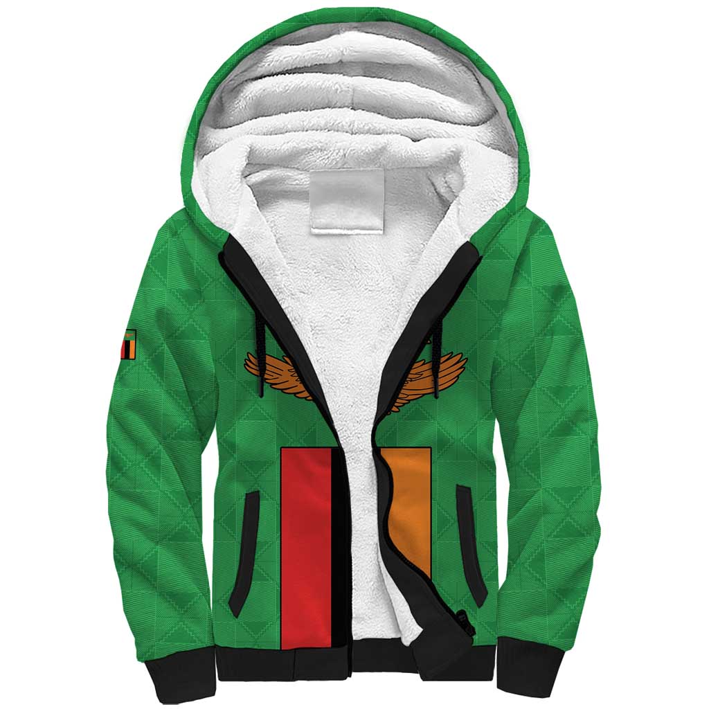 Personalised Afro Zambia Sherpa Hoodie Flag Style Mix Kente Pattern