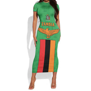 Personalised Afro Zambia Short Sleeve Bodycon Dress Flag Style Mix Kente Pattern LT15