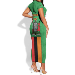 Personalised Afro Zambia Short Sleeve Bodycon Dress Flag Style Mix Kente Pattern LT15