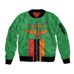 Personalised Afro Zambia Sleeve Zip Bomber Jacket Flag Style Mix Kente Pattern