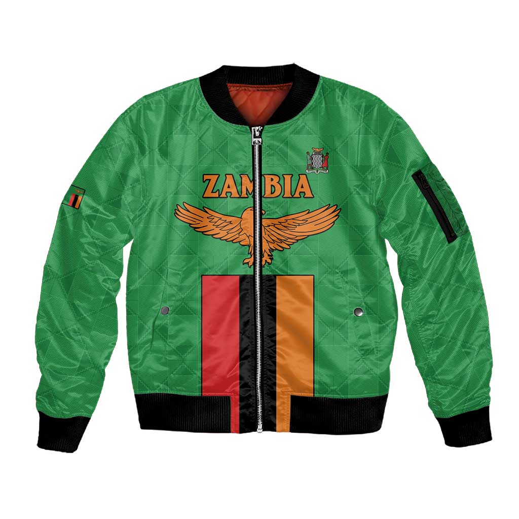 Personalised Afro Zambia Sleeve Zip Bomber Jacket Flag Style Mix Kente Pattern