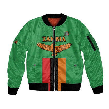 Personalised Afro Zambia Sleeve Zip Bomber Jacket Flag Style Mix Kente Pattern