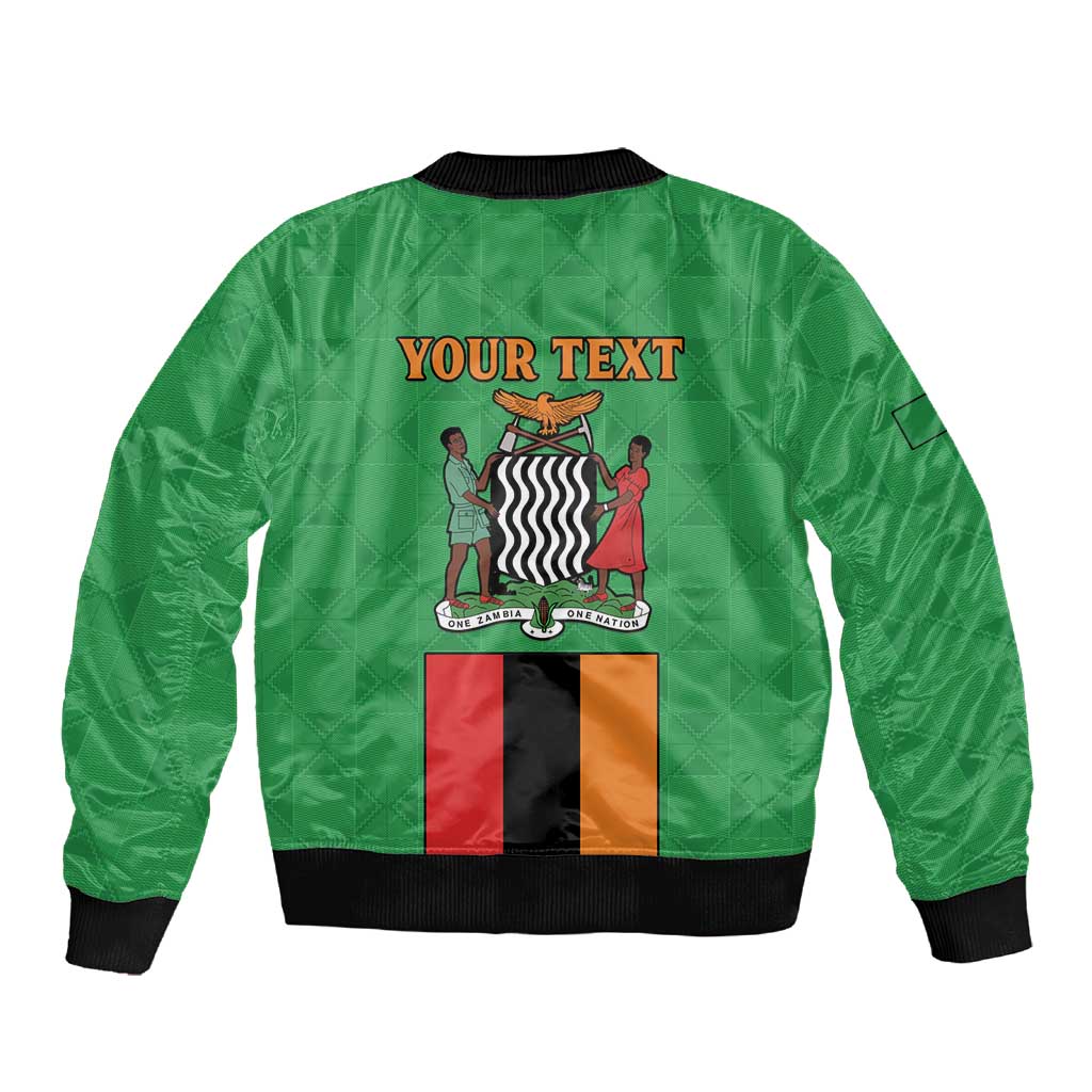Personalised Afro Zambia Sleeve Zip Bomber Jacket Flag Style Mix Kente Pattern