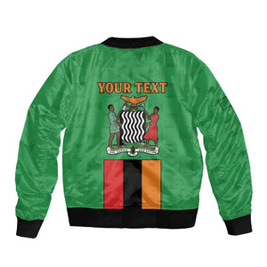 Personalised Afro Zambia Sleeve Zip Bomber Jacket Flag Style Mix Kente Pattern