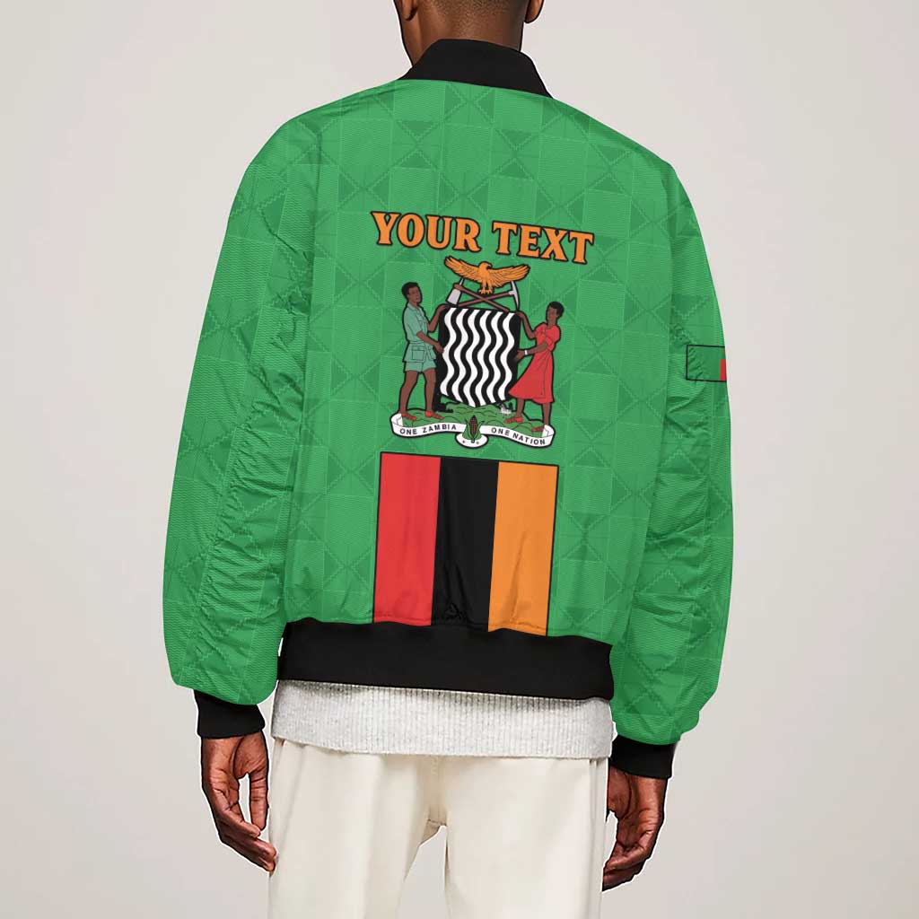 Personalised Afro Zambia Sleeve Zip Bomber Jacket Flag Style Mix Kente Pattern