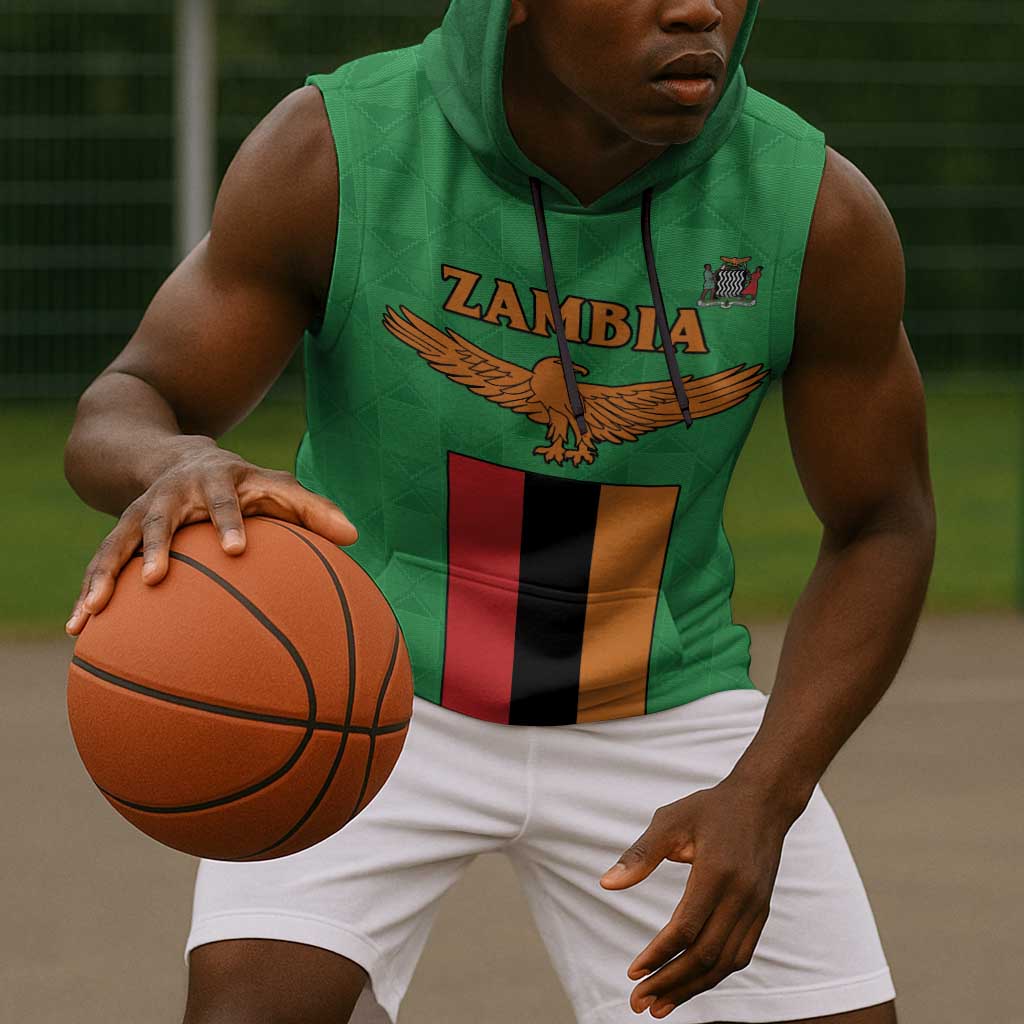 Personalised Afro Zambia Sleeveless Hoodie Flag Style Mix Kente Pattern - African Pride