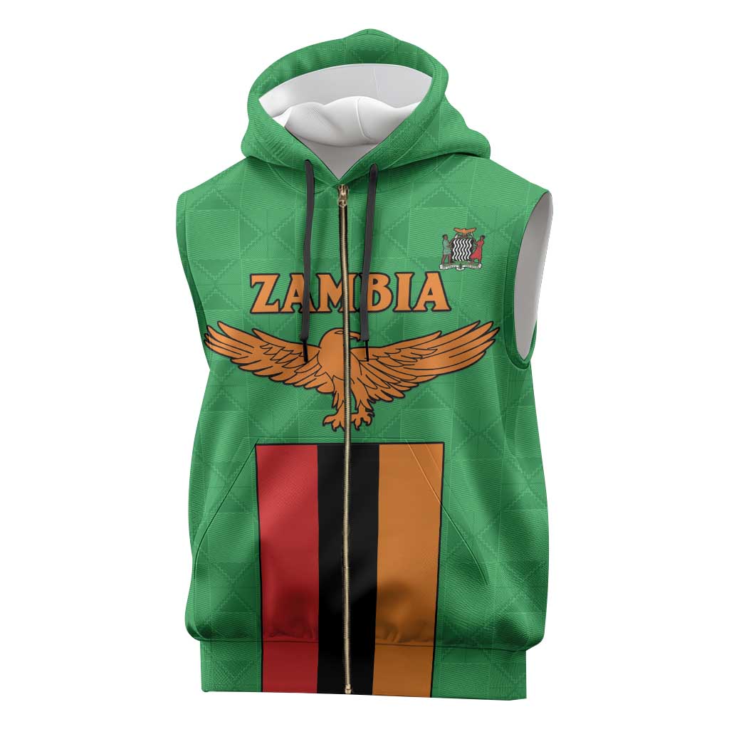 Personalised Afro Zambia Sleeveless Zip Hoodie Flag Style Mix Kente Pattern - African Pride
