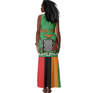 Personalised Afro Zambia Tank Maxi Dress Flag Style Mix Kente Pattern