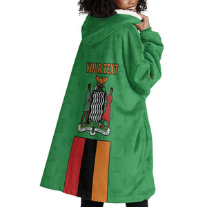Personalised Afro Zambia Wearable Blanket Hoodie Flag Style Mix Kente Pattern