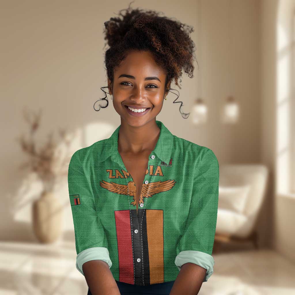 Personalised Afro Zambia Women Casual Shirt Flag Style Mix Kente Pattern