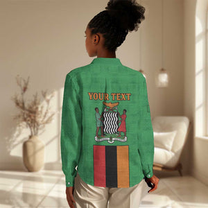 Personalised Afro Zambia Women Casual Shirt Flag Style Mix Kente Pattern