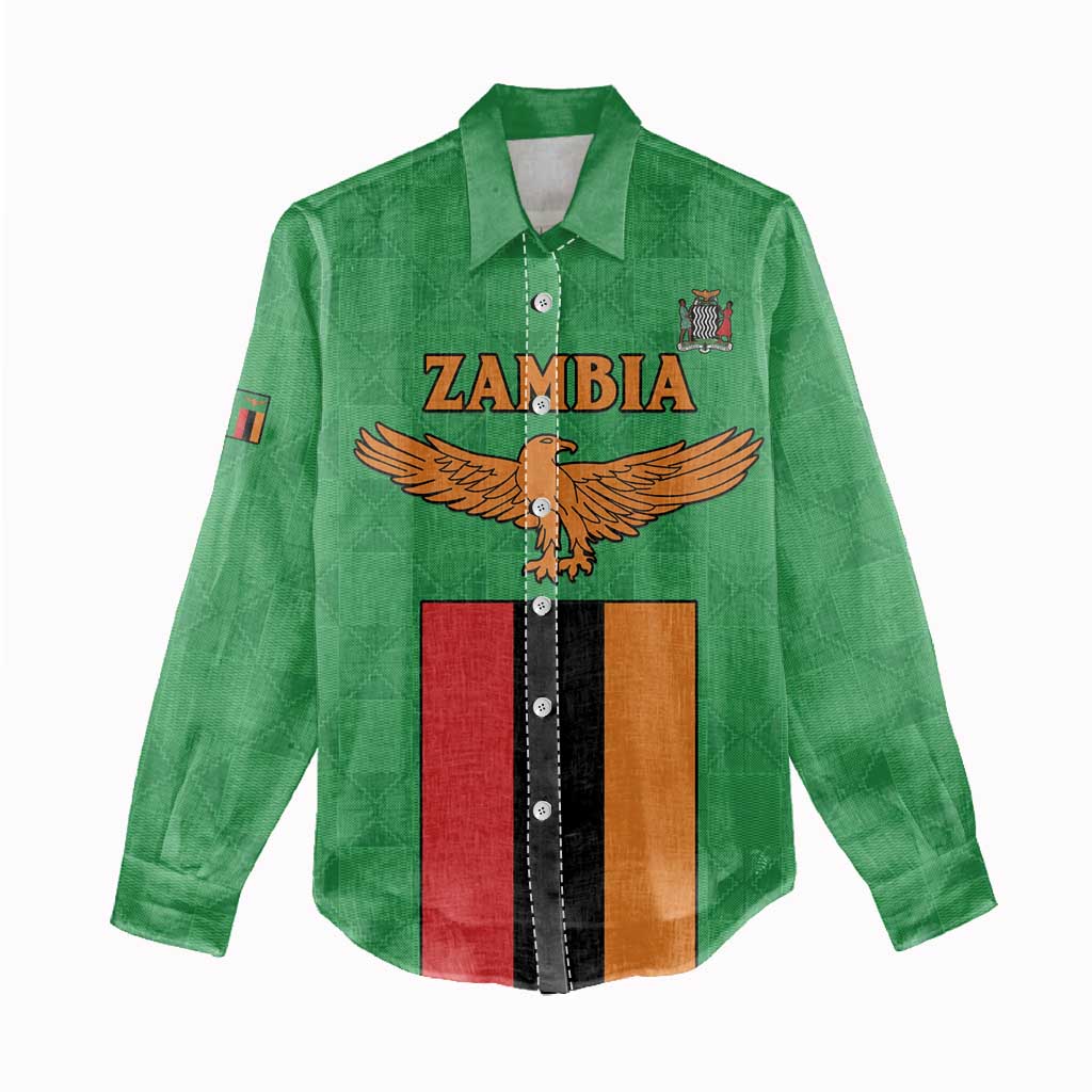 Personalised Afro Zambia Women Casual Shirt Flag Style Mix Kente Pattern