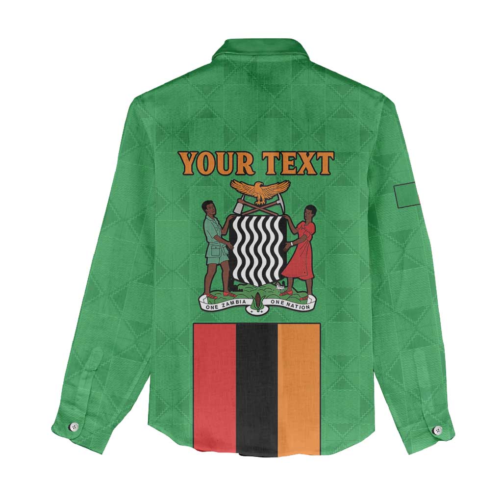 Personalised Afro Zambia Women Casual Shirt Flag Style Mix Kente Pattern