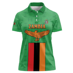 Personalised Afro Zambia Women Polo Shirt Flag Style Mix Kente Pattern