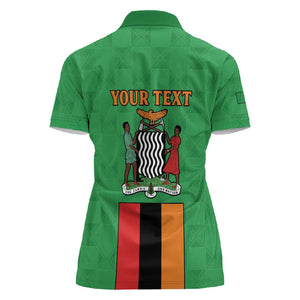 Personalised Afro Zambia Women Polo Shirt Flag Style Mix Kente Pattern