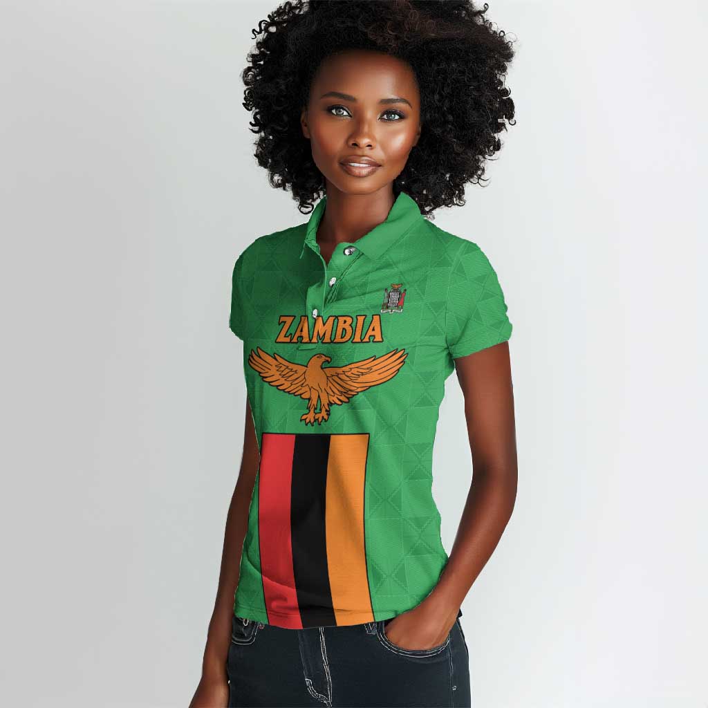 Personalised Afro Zambia Women Polo Shirt Flag Style Mix Kente Pattern