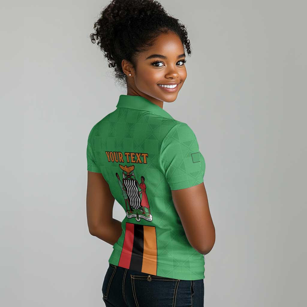 Personalised Afro Zambia Women Polo Shirt Flag Style Mix Kente Pattern