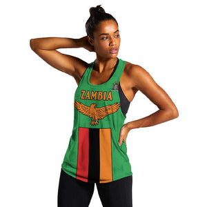 Personalised Afro Zambia Women Racerback Tank Flag Style Mix Kente Pattern