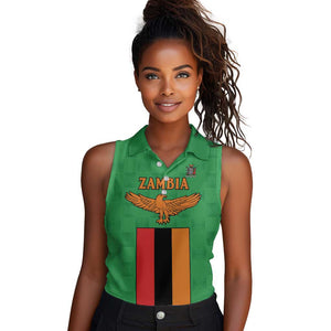 Personalised Afro Zambia Women Sleeveless Polo Shirt Flag Style Mix Kente Pattern