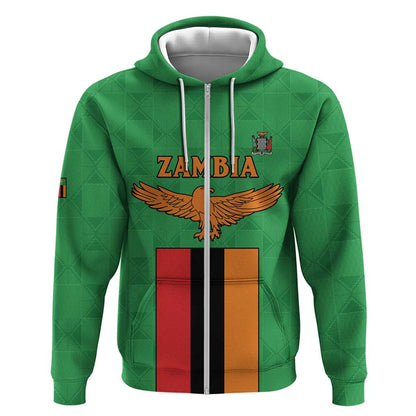 Personalised Afro Zambia Zip Hoodie Flag Style Mix Kente Pattern