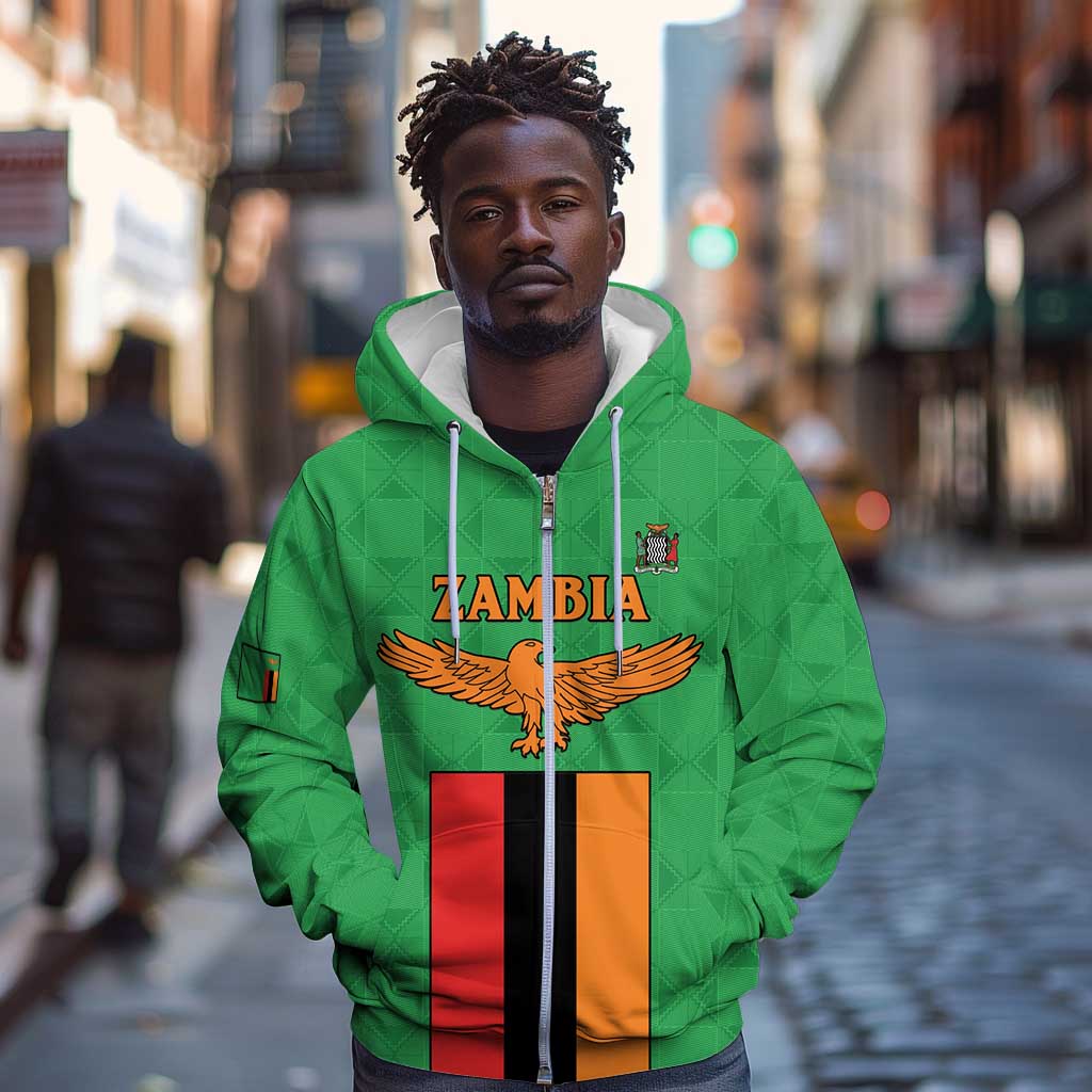 Personalised Afro Zambia Zip Hoodie Flag Style Mix Kente Pattern