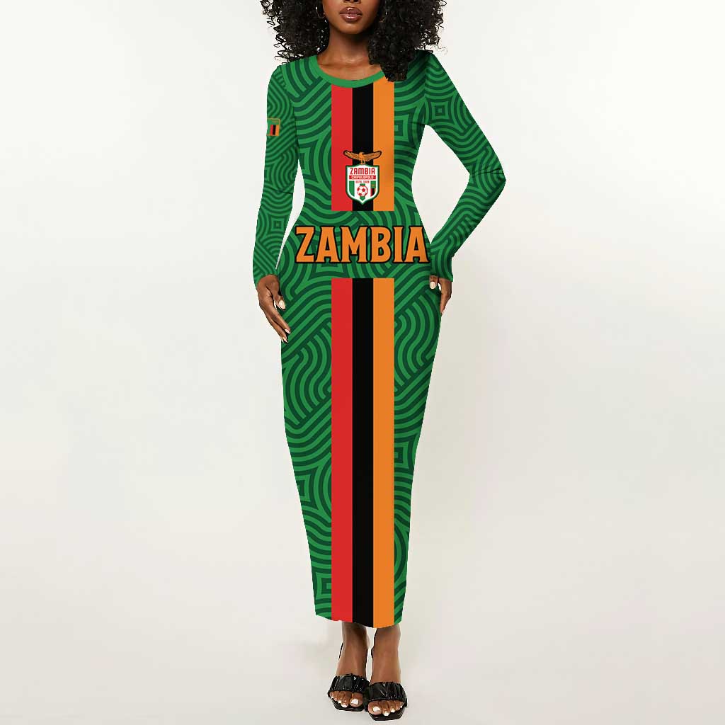 Custom Zambia Football Long Sleeve Bodycon Dress Go Chipolopolo LT15