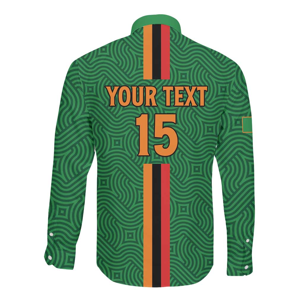 Custom Zambia Football Long Sleeve Button Shirt Go Chipolopolo