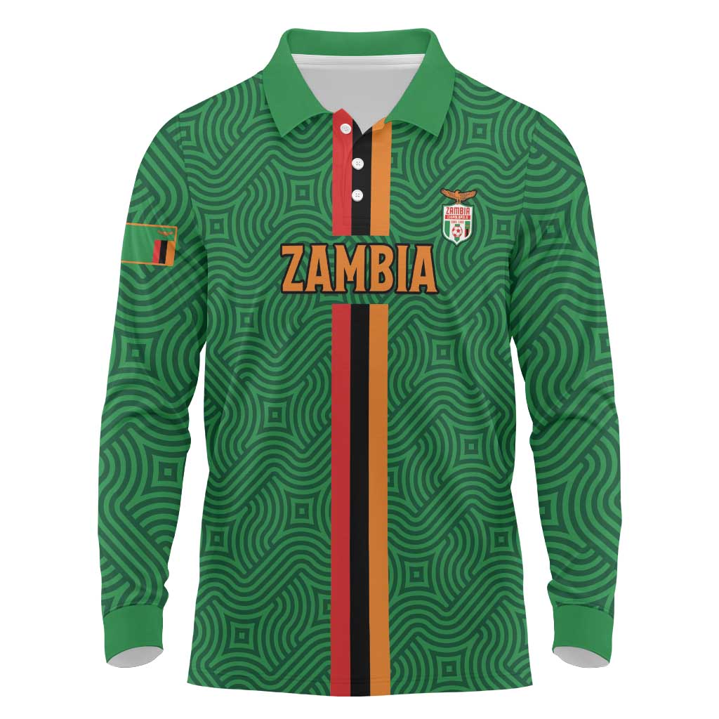 Custom Zambia Football Long Sleeve Polo Shirt Go Chipolopolo