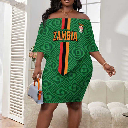Custom Zambia Football Off Shoulder Short Dress Go Chipolopolo
