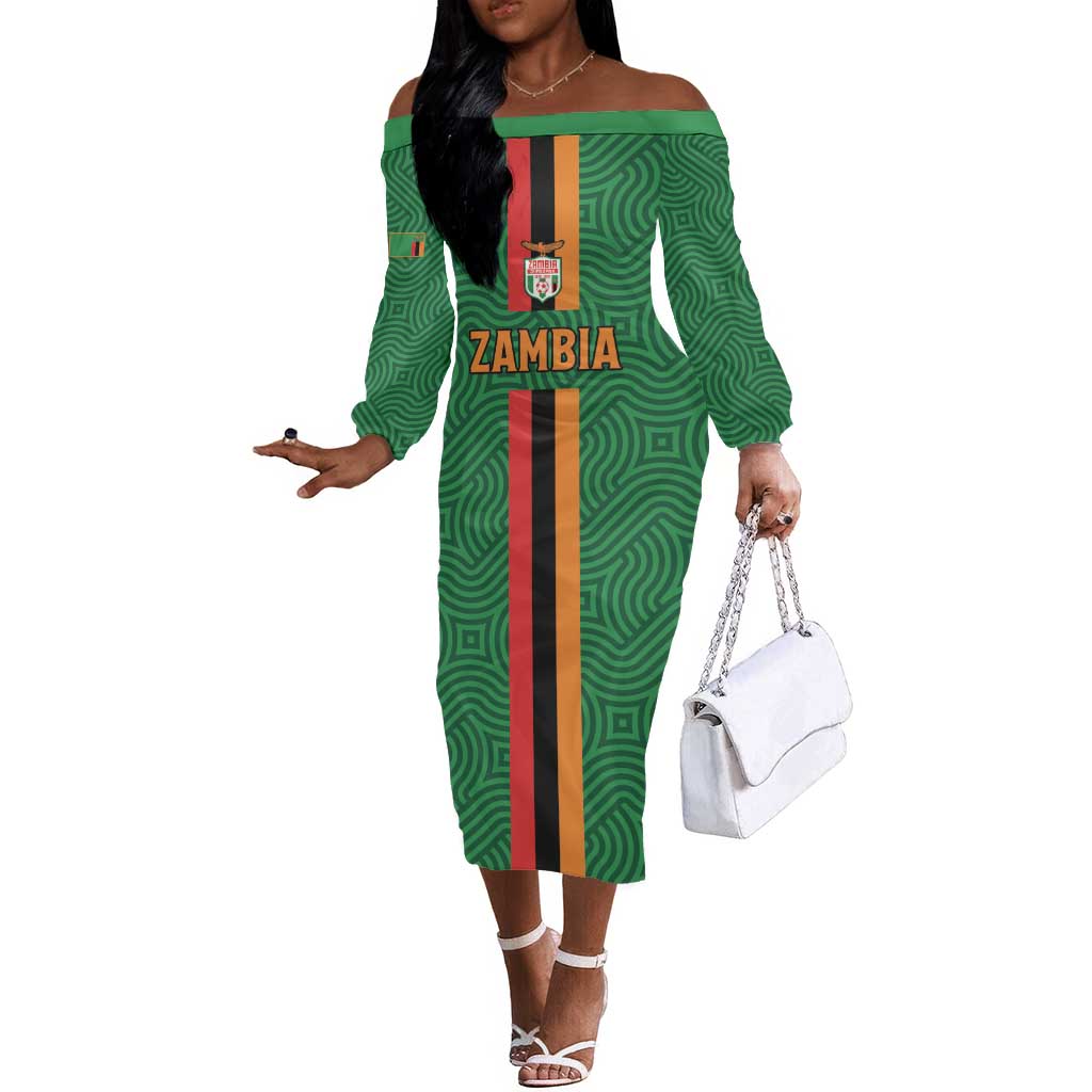 Custom Zambia Football Off The Shoulder Long Sleeve Dress Go Chipolopolo