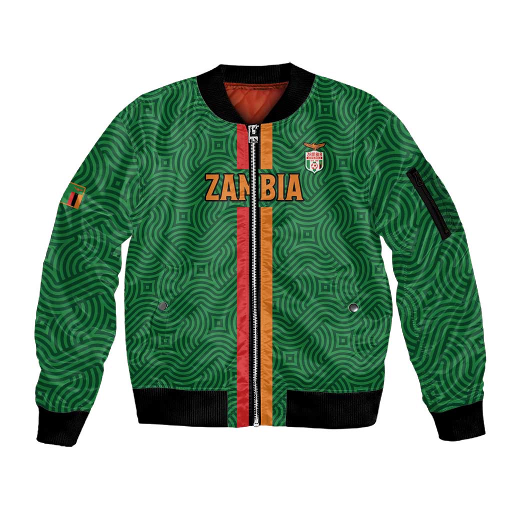 Custom Zambia Football Sleeve Zip Bomber Jacket Go Chipolopolo