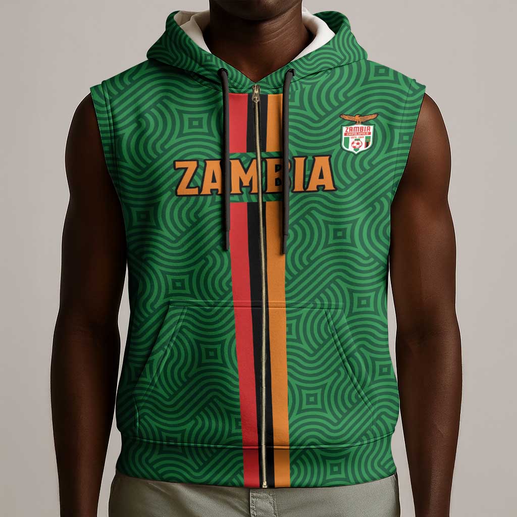 Custom Zambia Football Sleeveless Zip Hoodie Go Chipolopolo - African Pride