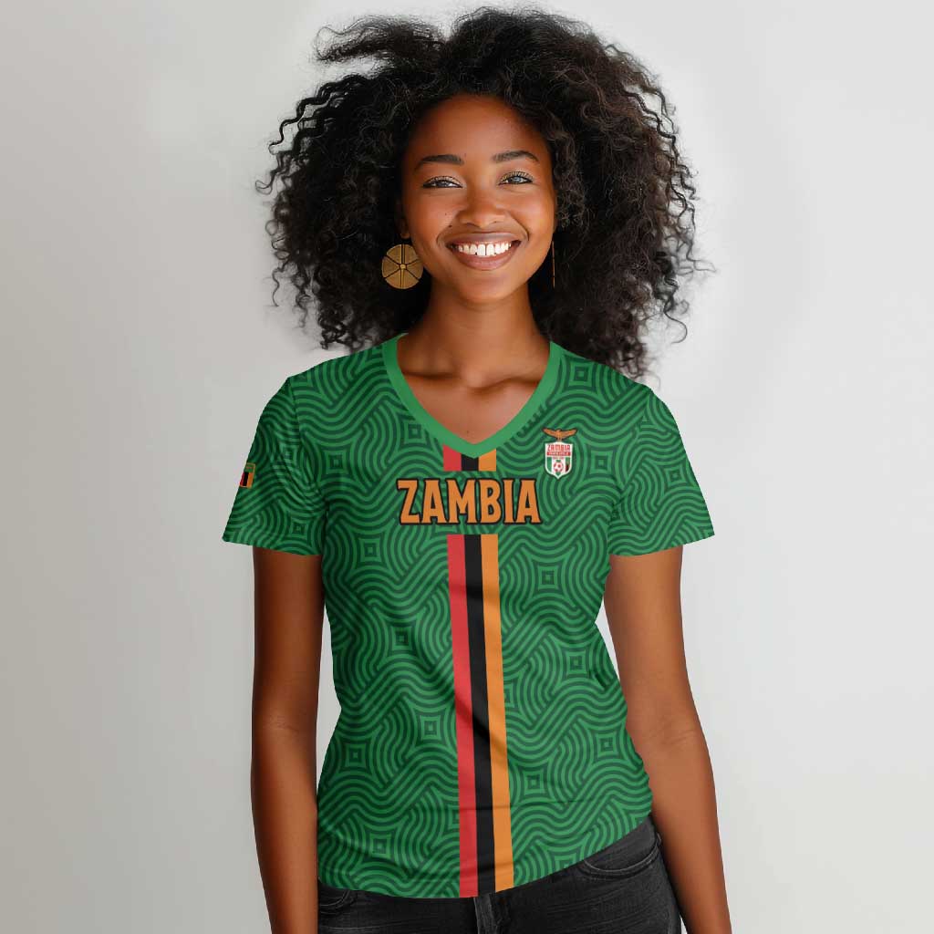 Custom Zambia Football Women V-Neck T-Shirt Go Chipolopolo