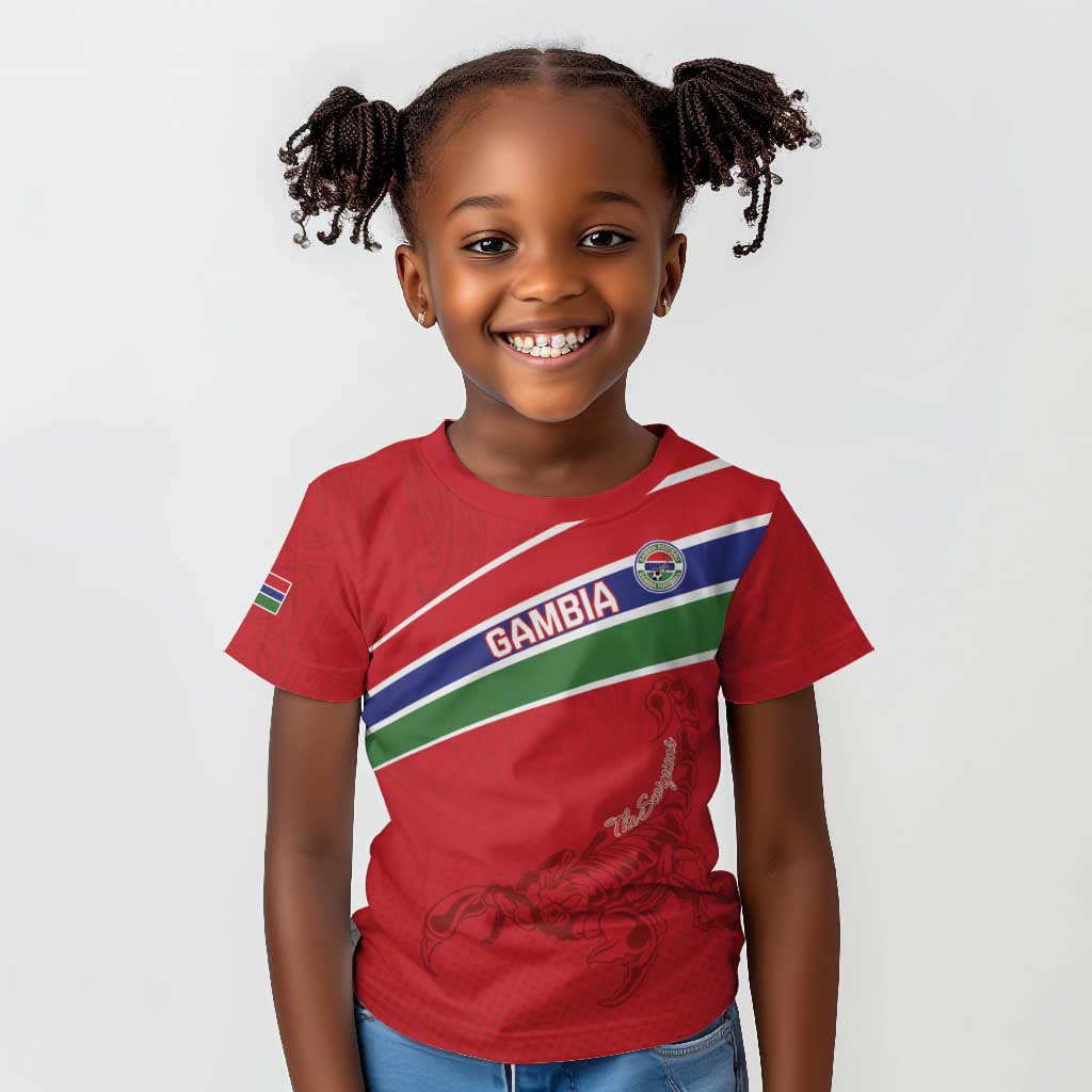 Custom Gambia Football Kid T shirt Scorpions Never Die