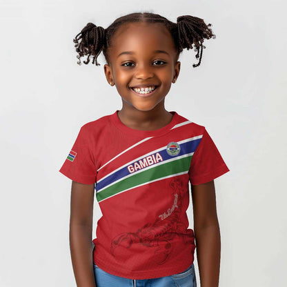 Custom Gambia Football Kid T shirt Scorpions Never Die