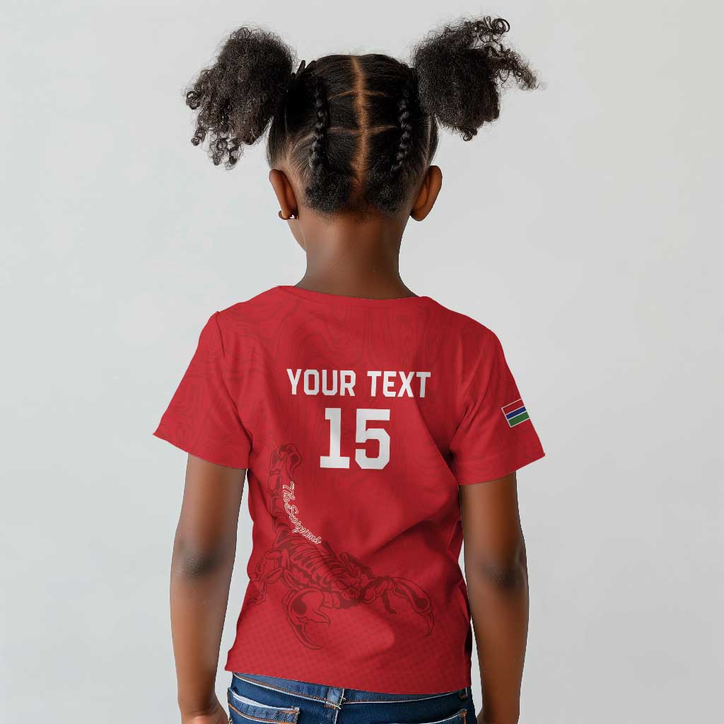 Custom Gambia Football Kid T shirt Scorpions Never Die