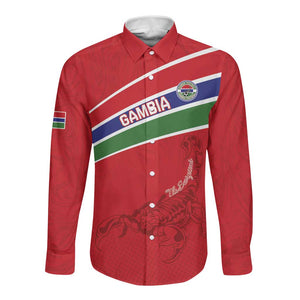 Custom Gambia Football Long Sleeve Button Shirt Scorpions Never Die