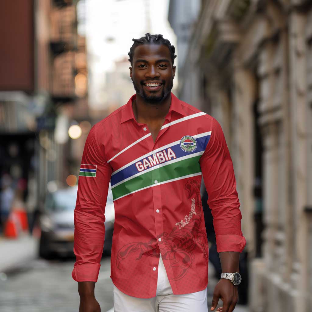Custom Gambia Football Long Sleeve Button Shirt Scorpions Never Die