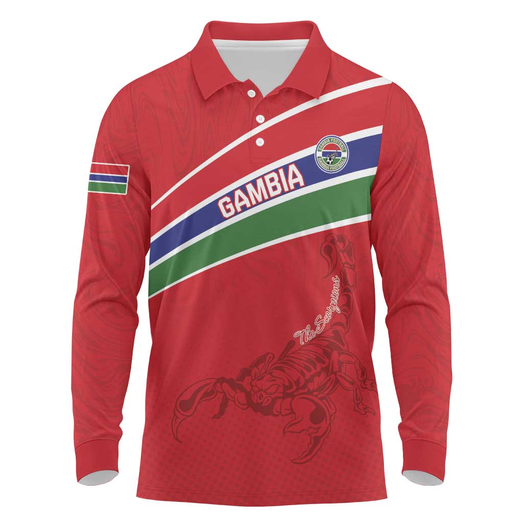 Custom Gambia Football Long Sleeve Polo Shirt Scorpions Never Die