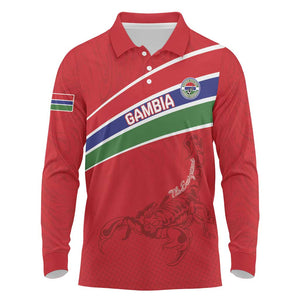 Custom Gambia Football Long Sleeve Polo Shirt Scorpions Never Die
