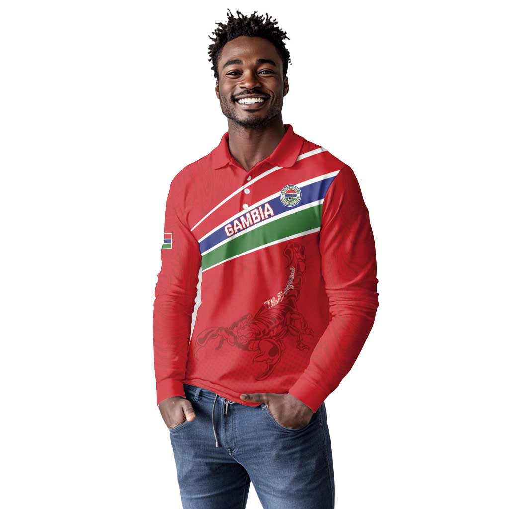 Custom Gambia Football Long Sleeve Polo Shirt Scorpions Never Die