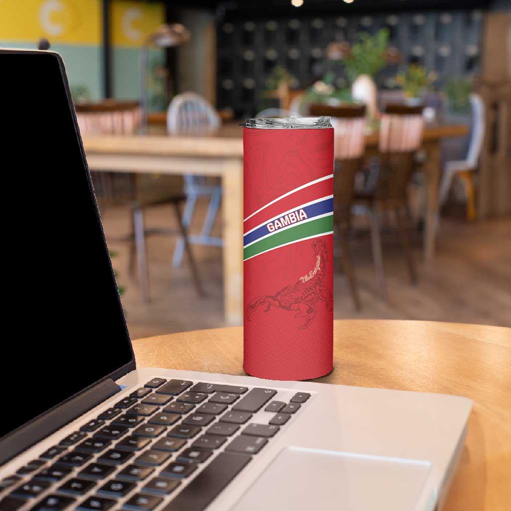 Custom Gambia Football Skinny Tumbler Scorpions Never Die